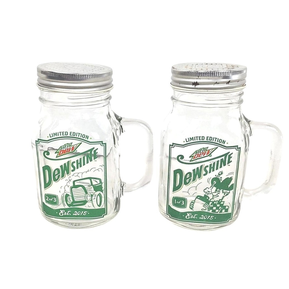 Mountain Dew DEWshine Limited Edition Mason Jar Mugs Lot 2 Circle K 2015 Green